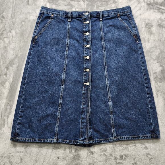 Old Navy Skirt Womens 22 Blue High Rise Pencil Button Front Midi Stretch Casual - Picture 1 of 7